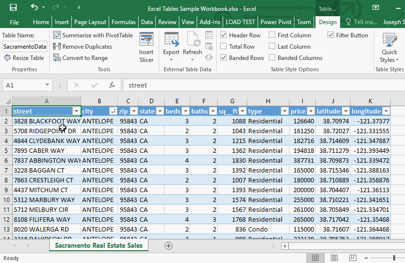 Excel Tables - Add Totals Row