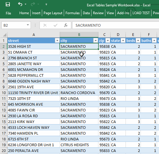 Excel Tables - Sorting and Filtering