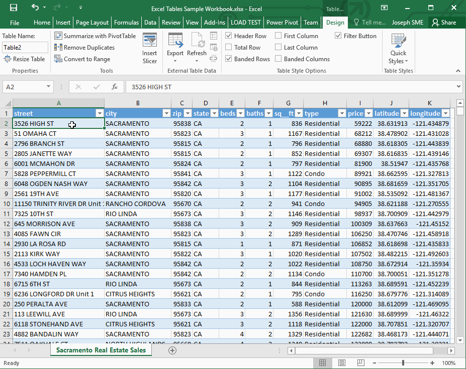 Excel Tables - Name your Table