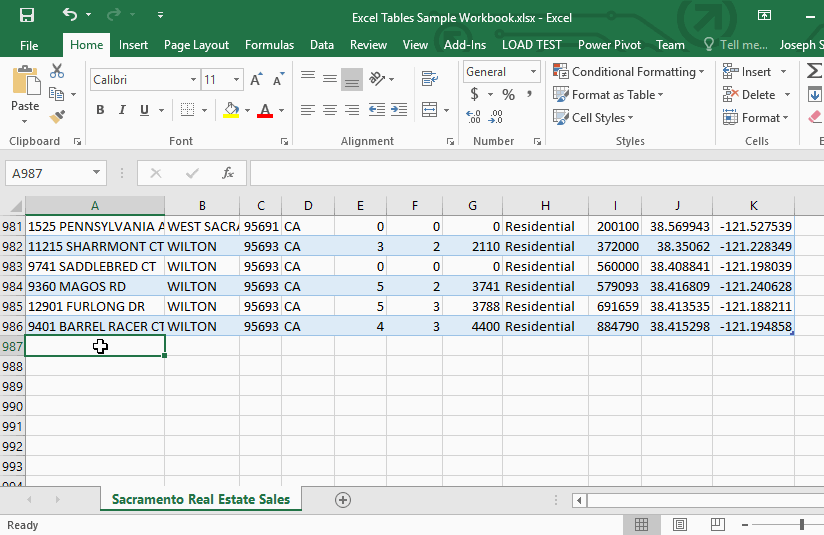 Excel Tables - Add Data