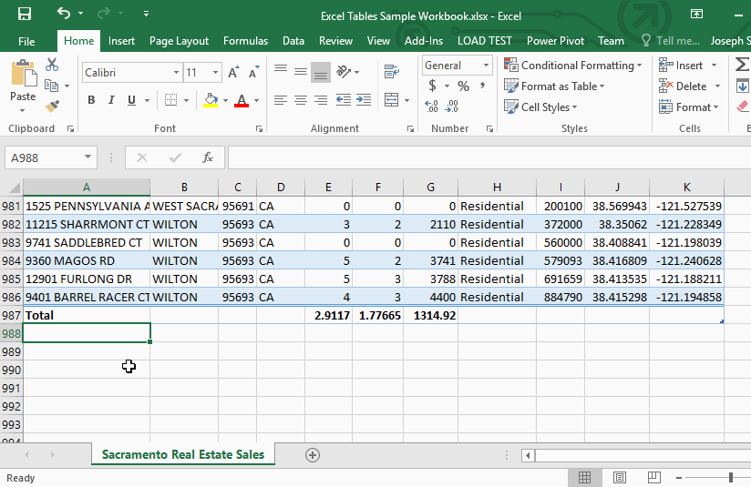 Excel Tables - Add Data if you have a Totals row