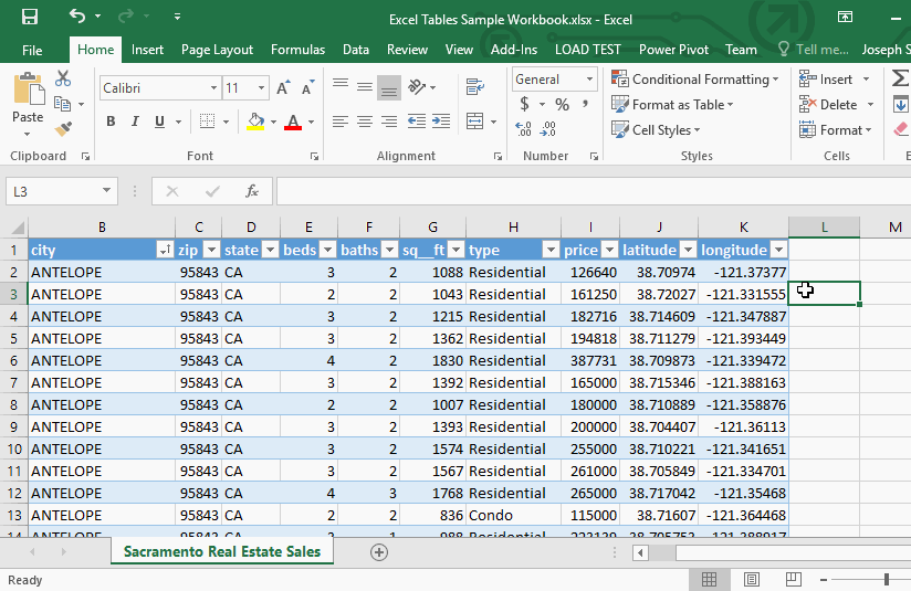 Excel Tables - Special Ribbon Tab