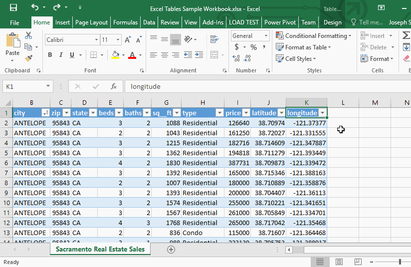 Excel Tables - Add Columns