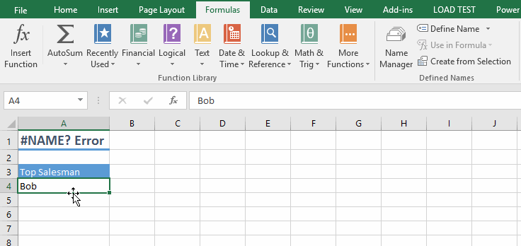 NAME Excel Formula Errors Example Named Range
