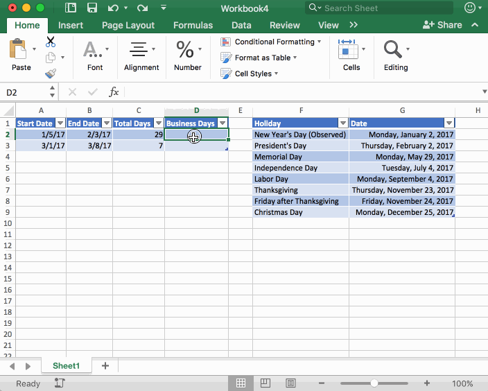 Calculate business days between two dates in Excel Spreadsheets Made Easy