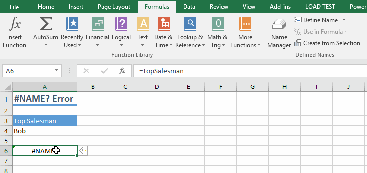NAME Excel Formula Errors Example Named Range how to fix