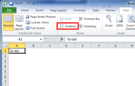 Removing gridlines ribbon setting