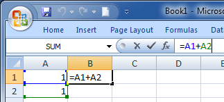 Formulas - Display of the colors outlined for cells A1 and A2.