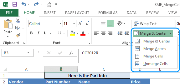 Merge Cells Options