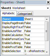 Excel VBA - VBE Properties Window