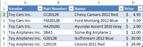 Index with match table example