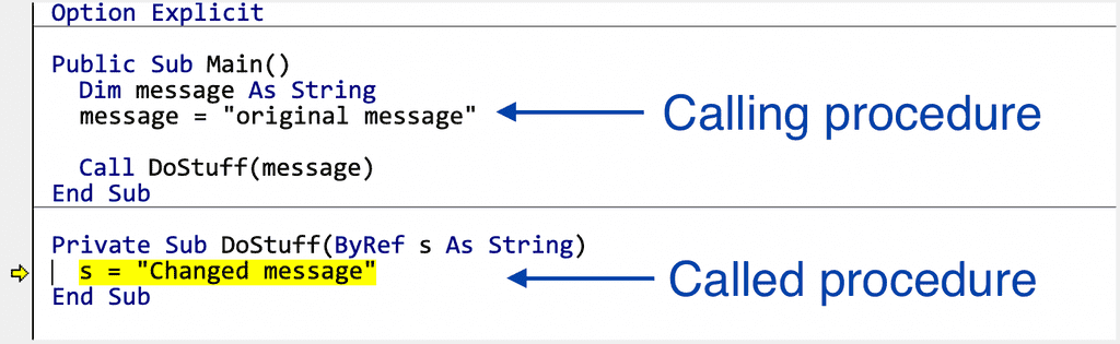 calling procedure versus called procedure