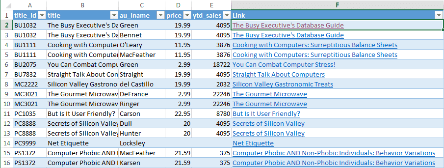 fill link column