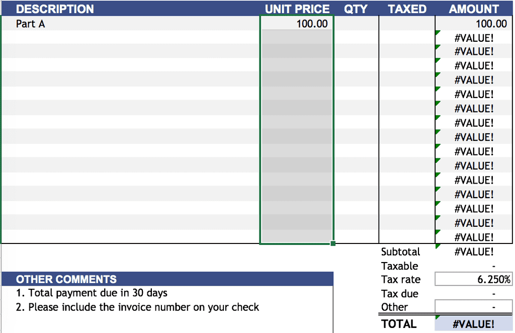 IFERROR - Invoice Template - We still upset the worksheet