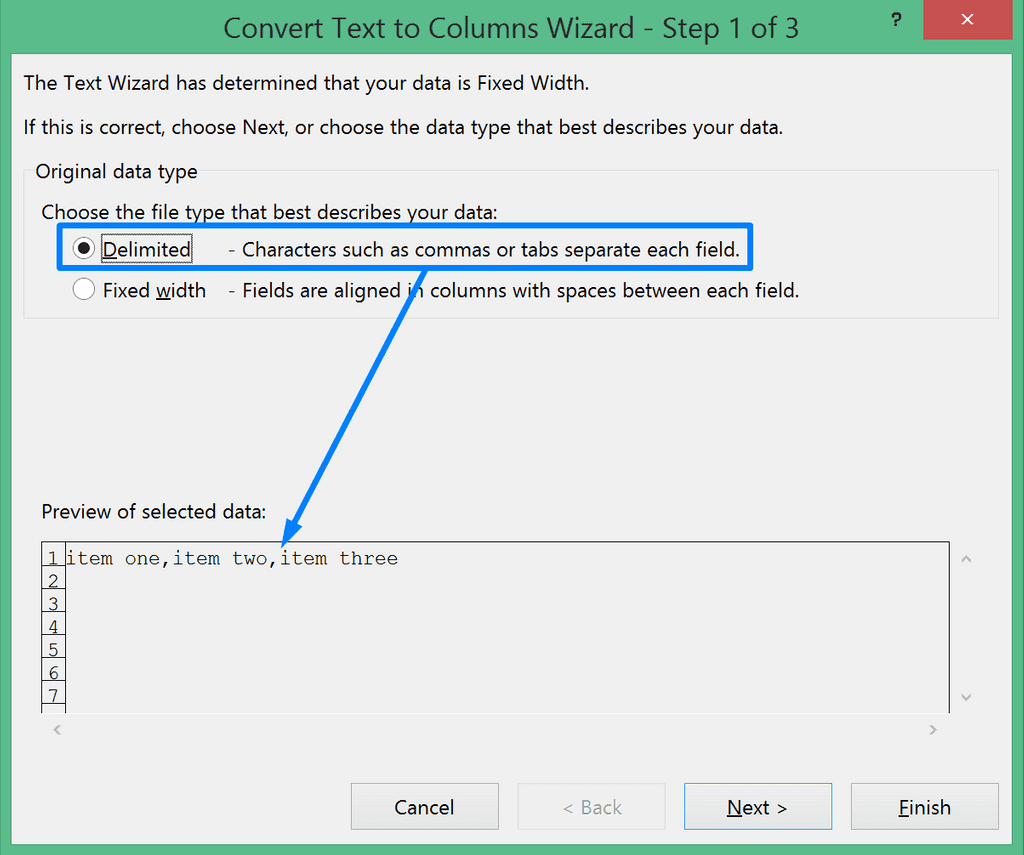 text to columns wizard