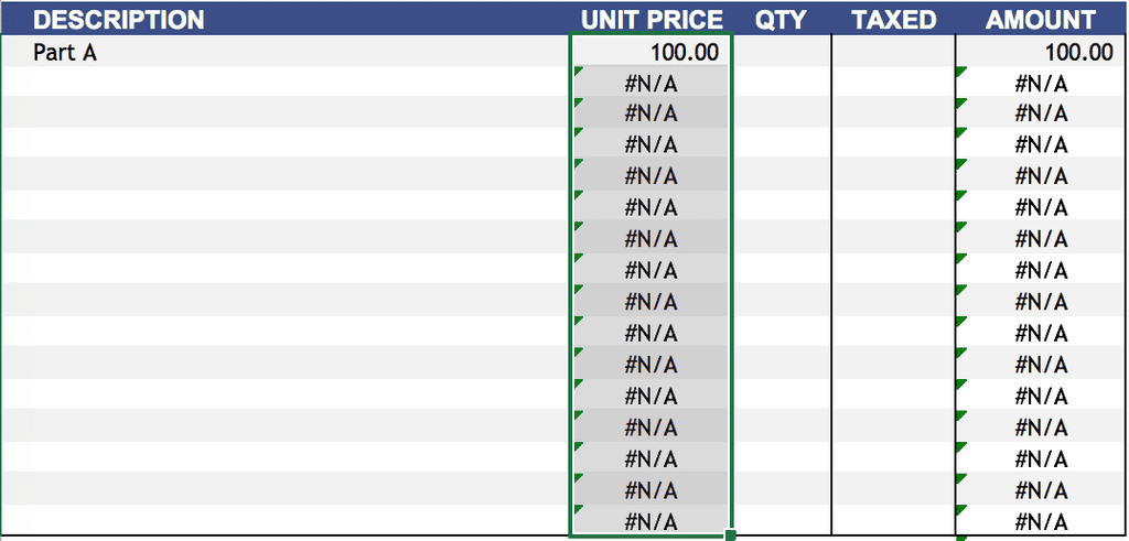 IFERROR - Invoice Template - Ugly Errors abound