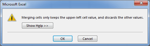 Merge Cells warning