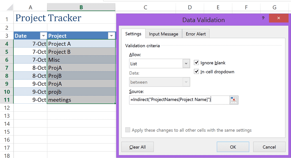 Data Validation - Use Table Name