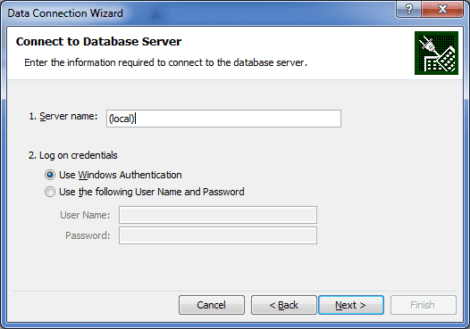 Connectin to Database Server Window