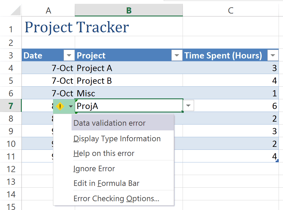 Data Validation - Errors on Existing Entries